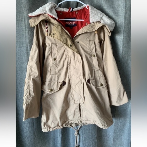 E. Land Club Vest Lined Tan Long Jacket Women’s Large - Picture 1 of 5